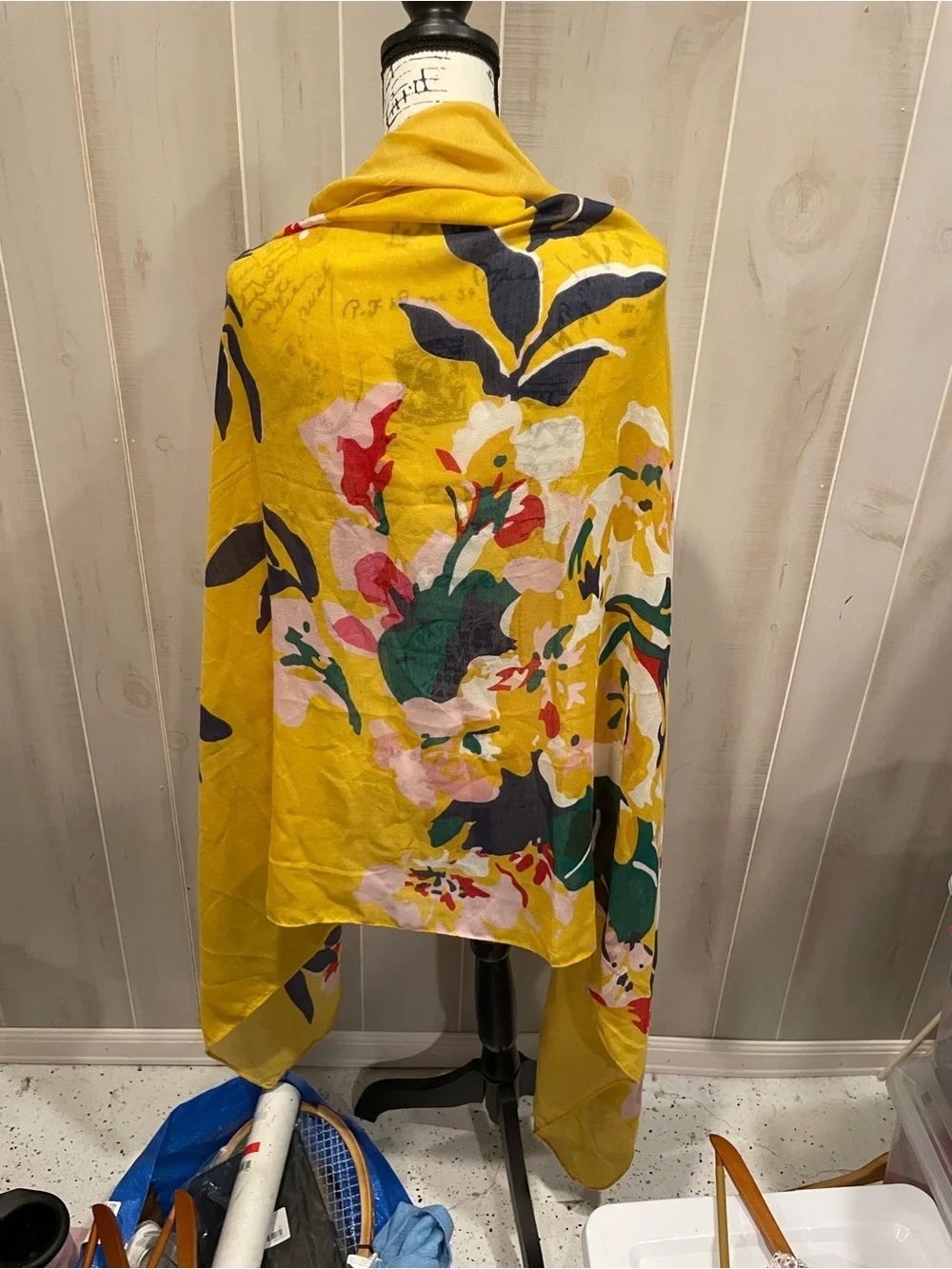 Cute Y2K style oversized gauzy banana floral scarf shawl wrap